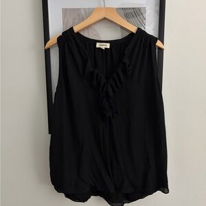 L'AGENCE Black Ruffle V-Neck Blouse
